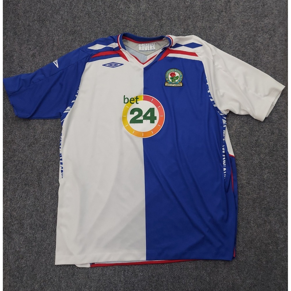 BLACKBURN ROVERS Umbro Football Shirt Jersey Mens 2XL Bet 24 2007-8 Blue White